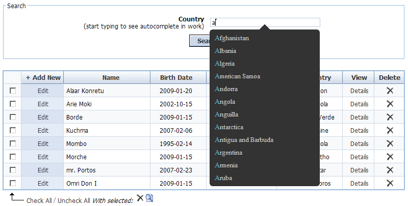 PHP DataGrid AJAX Enabled Web Control Screenshot